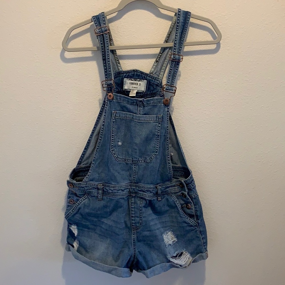 Forever 21 100% Cotton distressed shortalls  US 31